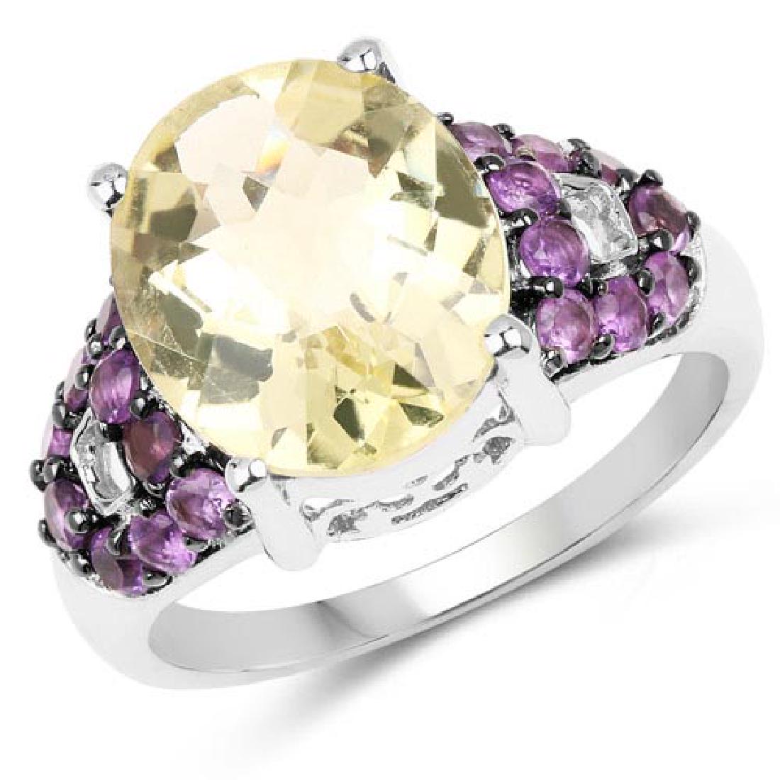 4.61 Carat Genuine Lemon Quartz and Amethyst .925 Sterl: 4.61 Carat Genuine Lemon Quartz and Amethyst .925 Sterling Silver Ring **|**|** 4.61 Carat Genuine Lemon Quartz and Amethyst .925 Sterling Silver Ring #IRS67338