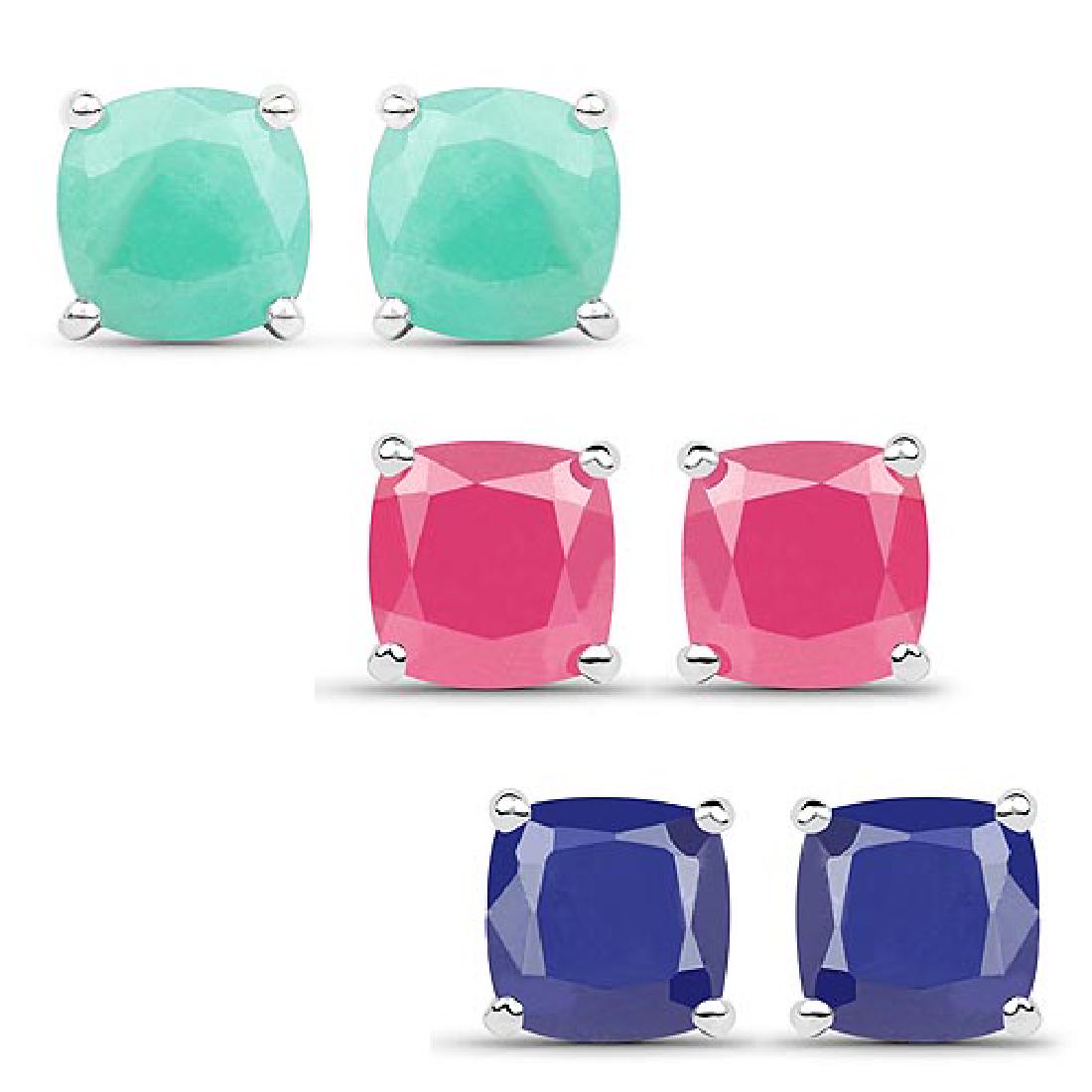6.60 Carat Emerald Glass Filled Ruby and Glass Filled: 6.60 Carat Emerald Glass Filled Ruby and Glass Filled Sapphire .925 Sterling Silver Earrings **|**|** 6.60 Carat Emerald Glass Filled Ruby and Glass Filled Sapphire .925 Sterling Silver Earrings #IRS6
