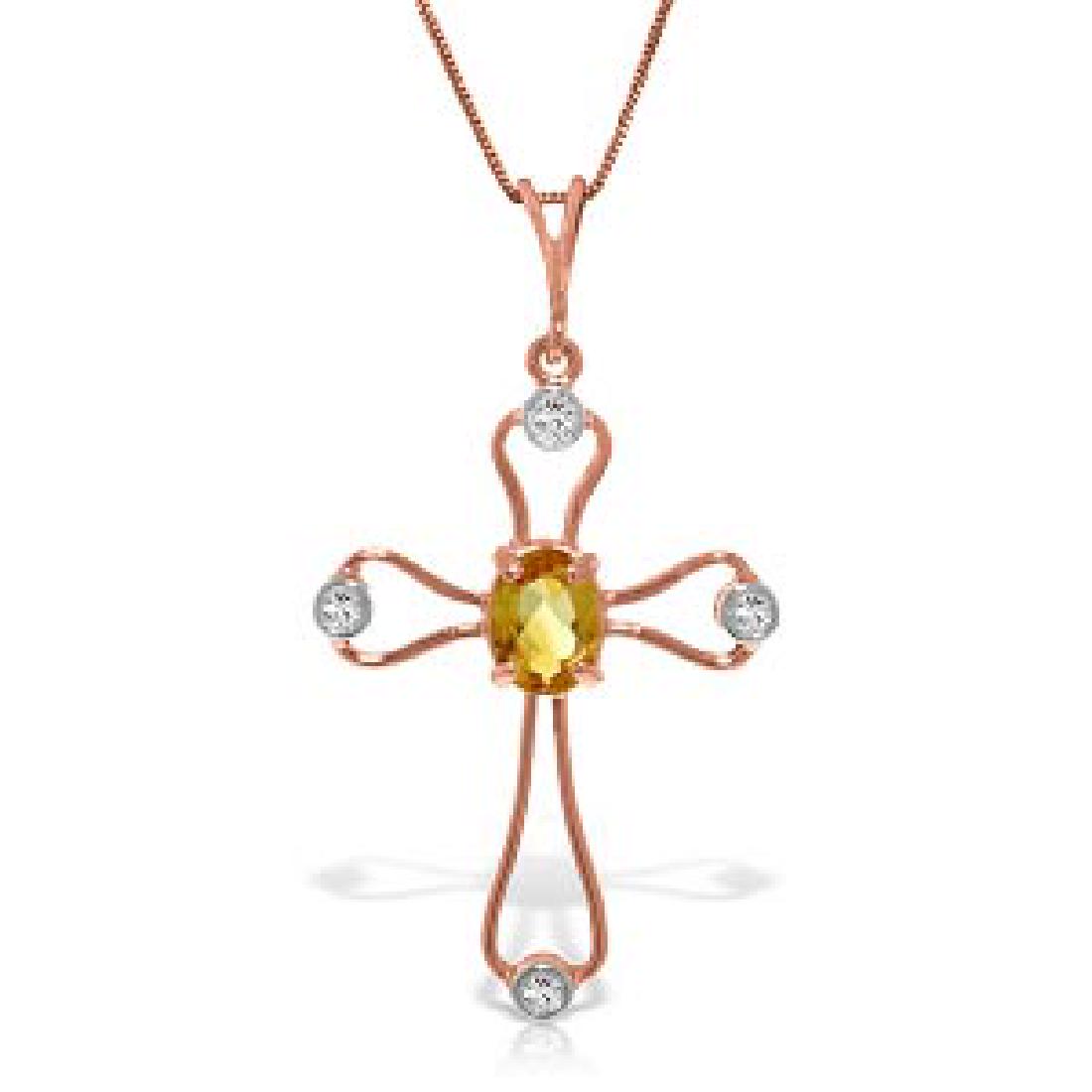 14K Solid Rose Gold Cross Necklace withNatural Diamonds: 14K Solid Rose Gold Cross Necklace withNatural Diamonds & Citrine **|**|** Citrine / Diamond; Metal Color:Rose Gold; Condition: New With Tags; TWC: 0.57 ;Metal: 14 K. Solid Rose Gold ;Stone: Natural;