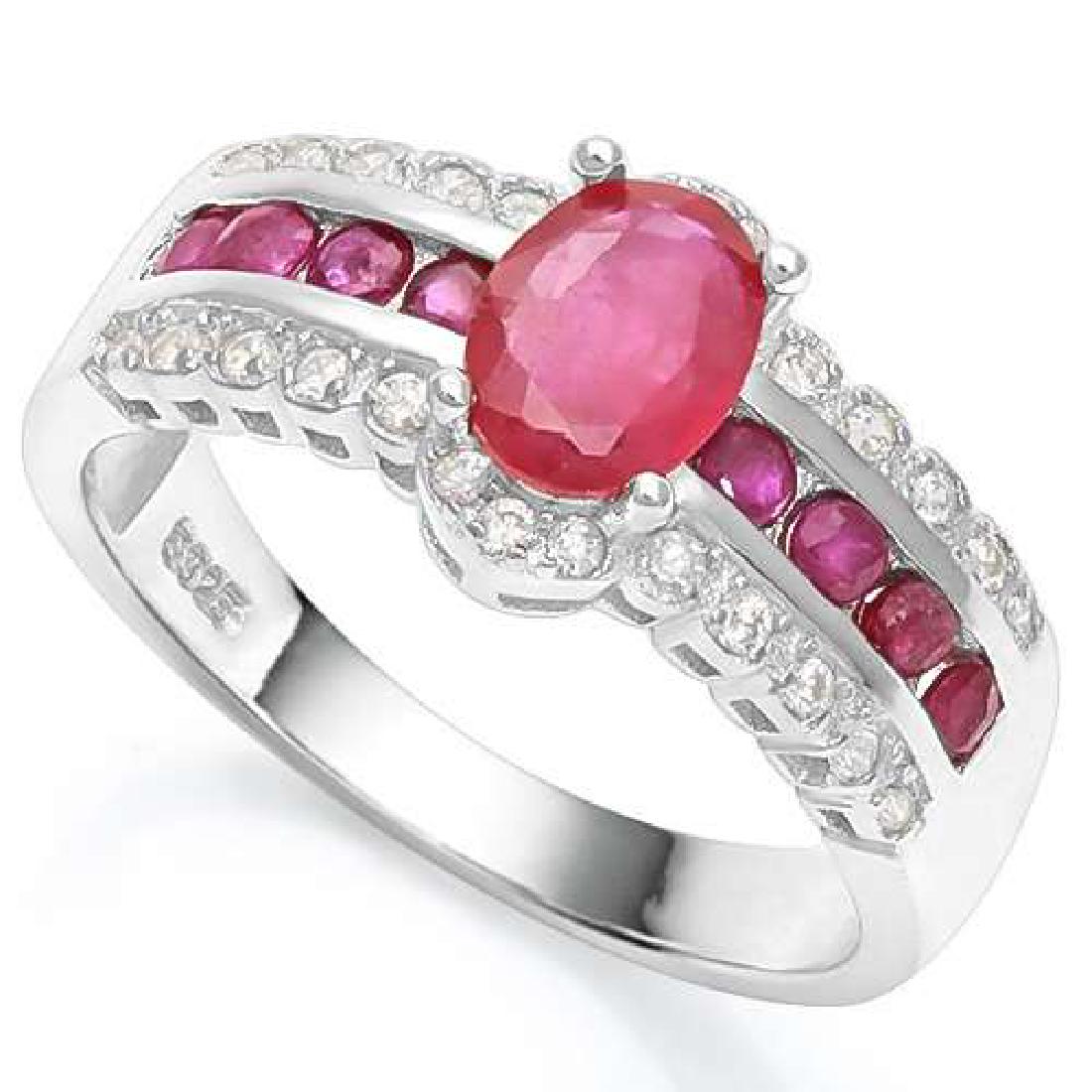 1.56 CTW AFRICAN RUBY & CREATED WHITE SAPPHIRE 925 STE: 1.56 CTW AFRICAN RUBY & CREATED WHITE SAPPHIRE 925 STERLING SILVER RING **|**|** 1.56 CTW AFRICAN RUBY & CREATED WHITE SAPPHIRE 925 STERLING SILVER RING #IRS26594