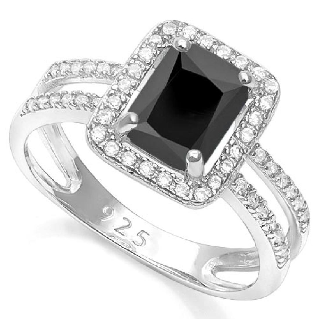 3 CTW BLACK SPINEL & 2/5 CTW CREATED WHITE SAPPHIRE 925: 3 CTW BLACK SPINEL & 2/5 CTW CREATED WHITE SAPPHIRE 925 STERLING SILVER RING **|**|** 3 CTW BLACK SPINEL & 2/5 CTW CREATED WHITE SAPPHIRE 925 STERLING SILVER RING #IRS35160