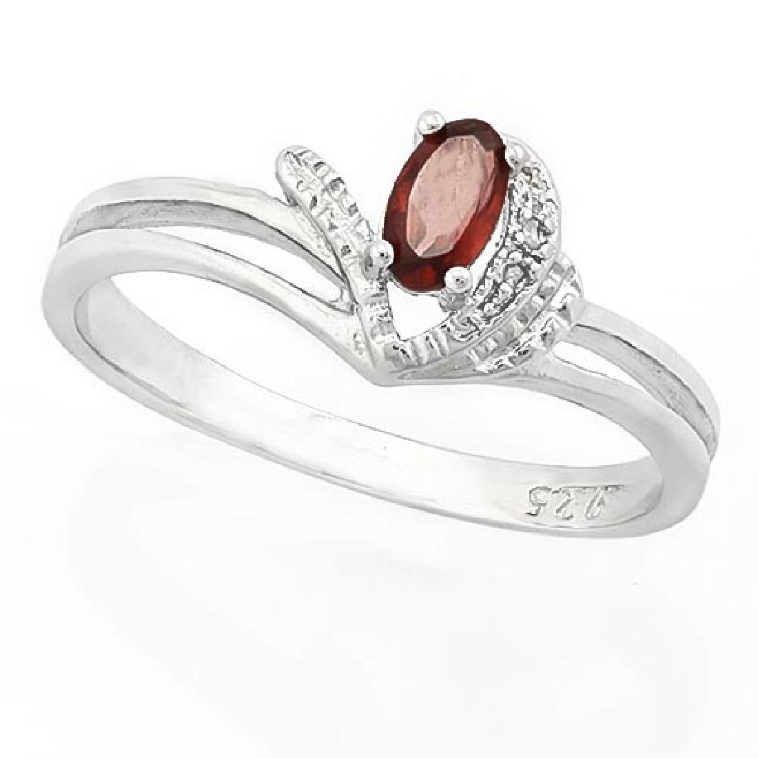 1/4 CTW GARNET & DIAMOND 925 STERLING SILVER RING: 1/4 CTW GARNET & DIAMOND 925 STERLING SILVER RING **|**|** 1/4 CTW GARNET & DIAMOND 925 STERLING SILVER RING #IRS35460