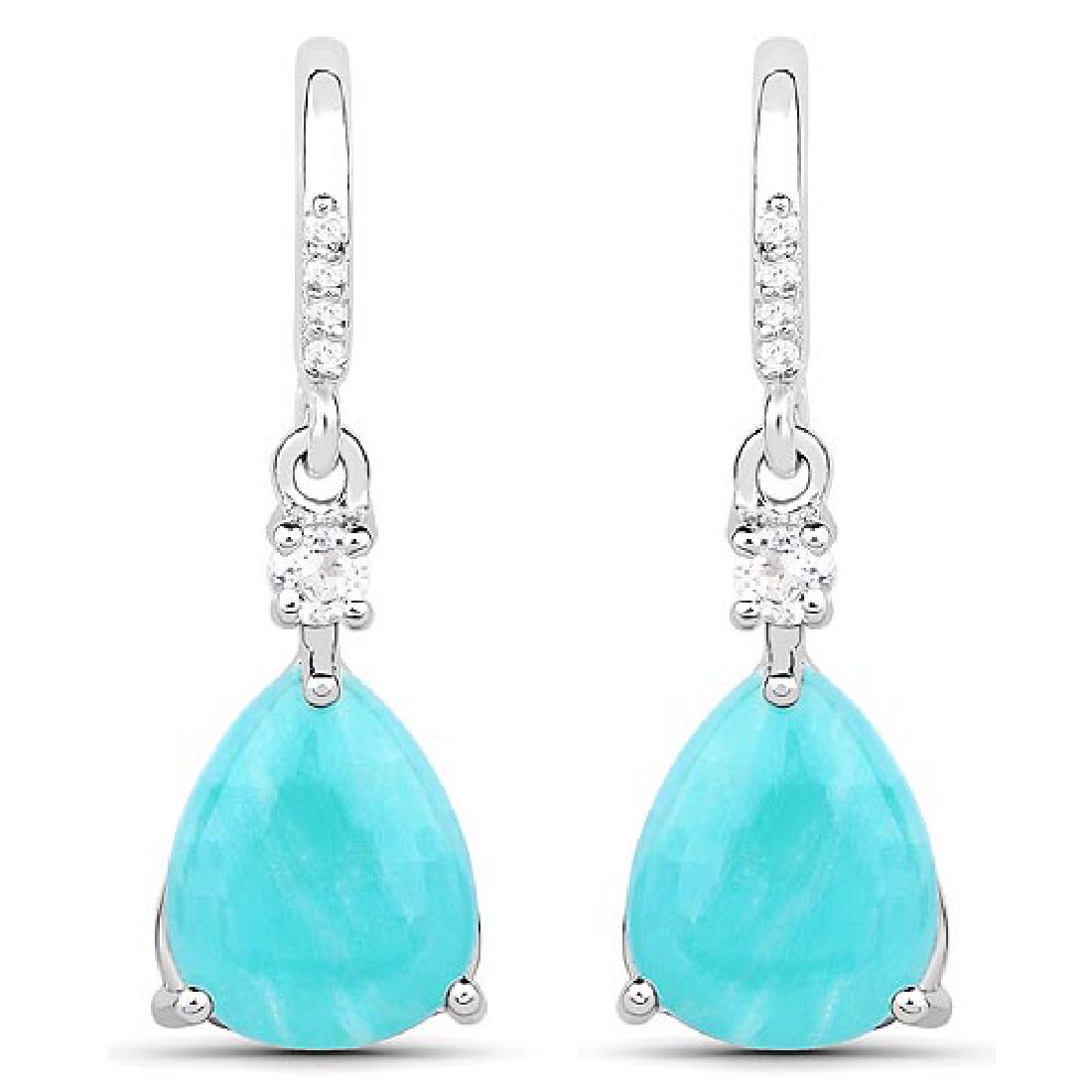 3.78 CTW Genuine Amazonite and White Topaz .925 Sterlin: 3.78 CTW Genuine Amazonite and White Topaz .925 Sterling Silver Earrings **|**|** 3.78 CTW Genuine Amazonite and White Topaz .925 Sterling Silver Earrings #IRS39584