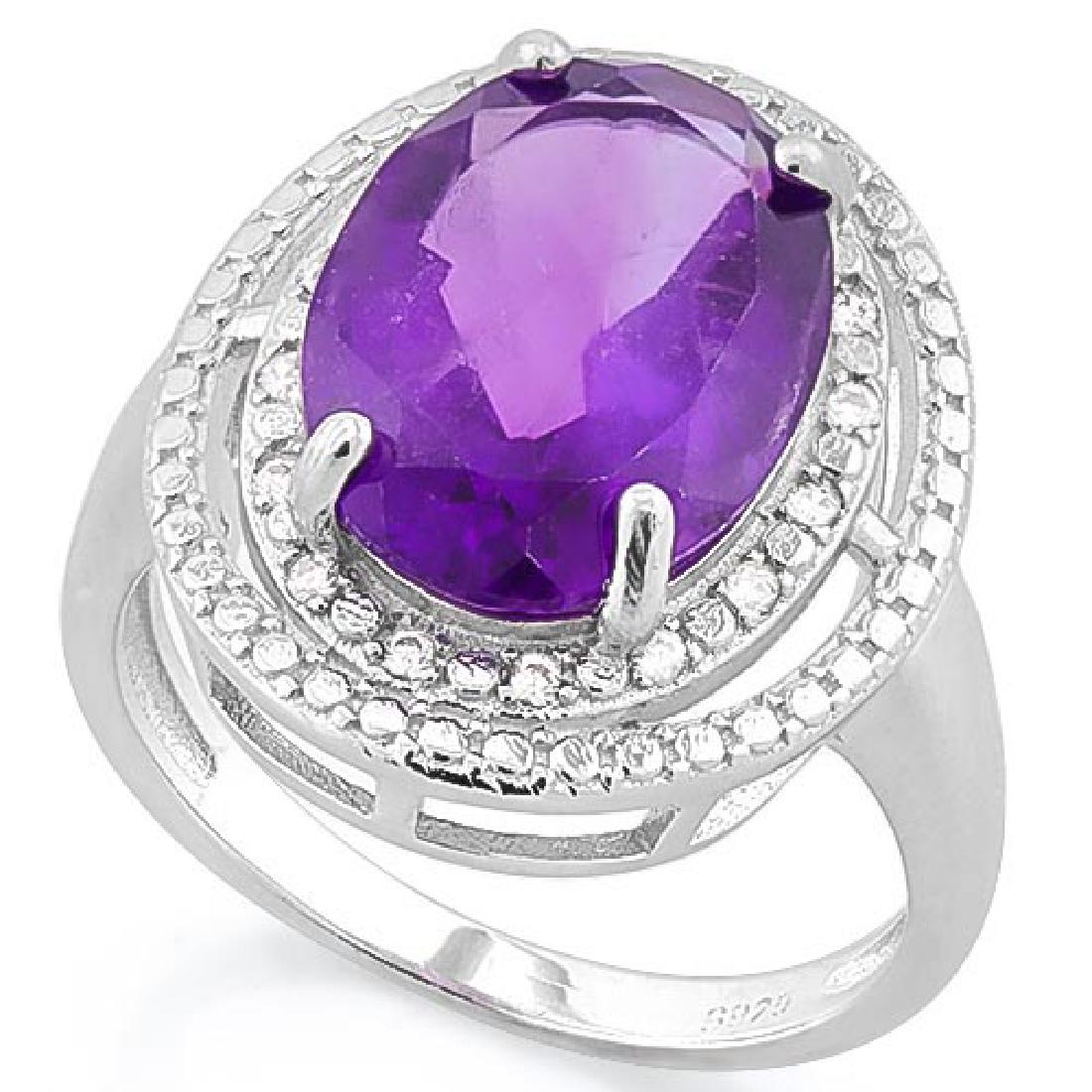 5 CTW AMETHYST & DIAMOND 925 STERLING SILVER RING: 5 CTW AMETHYST & DIAMOND 925 STERLING SILVER RING **|**|** 5 CTW AMETHYST & DIAMOND 925 STERLING SILVER RING #IRS35366