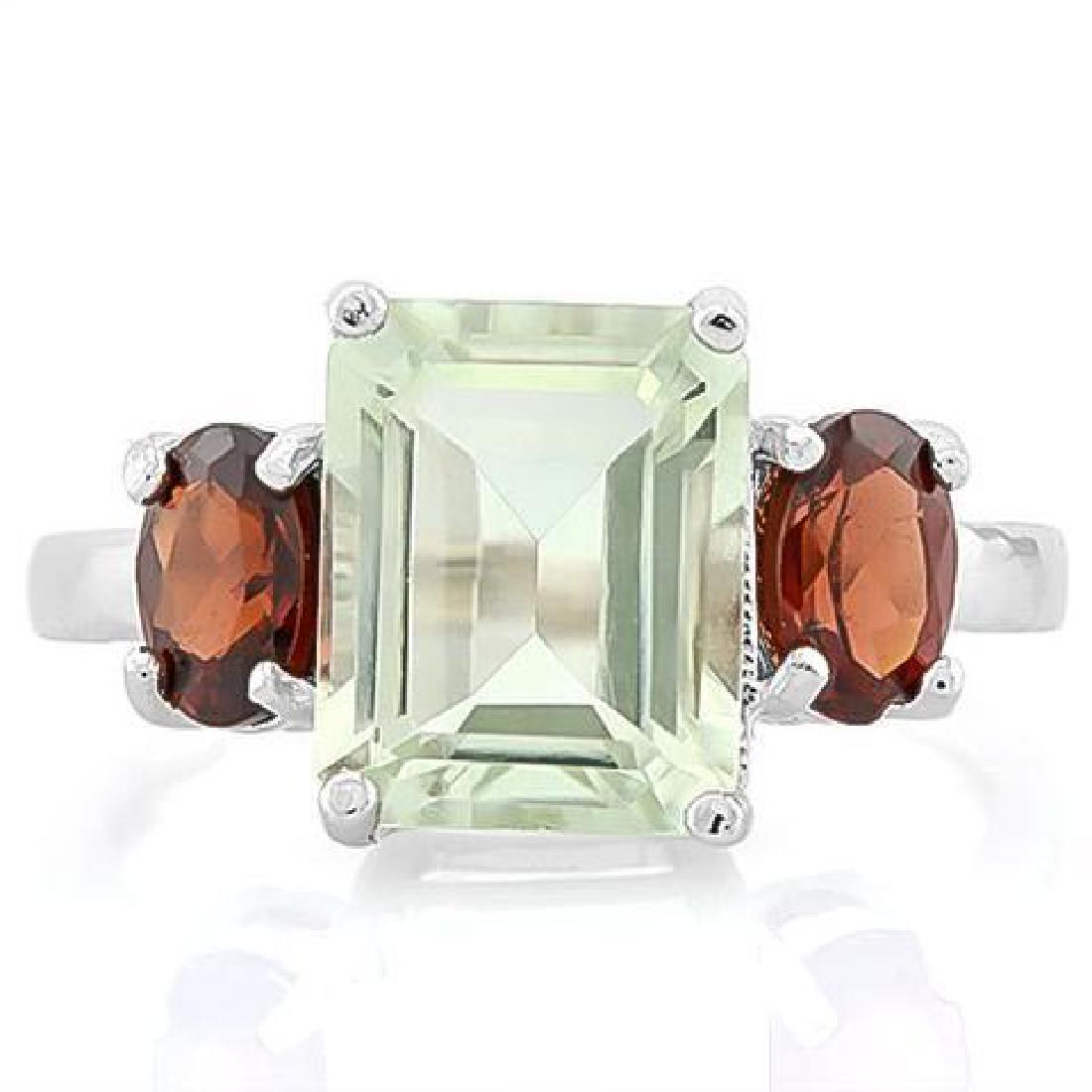 2 1/2 CARAT GREEN AMETHYST 4/5 CARAT GARNET 925 STERLI: 2 1/2 CARAT GREEN AMETHYST 4/5 CARAT GARNET 925 STERLING SILVER RING **|**|** Total Weight by Gram: 2.92-stone 1 carat: 2.522-stone 2 carat: 0.819 #IRS36229