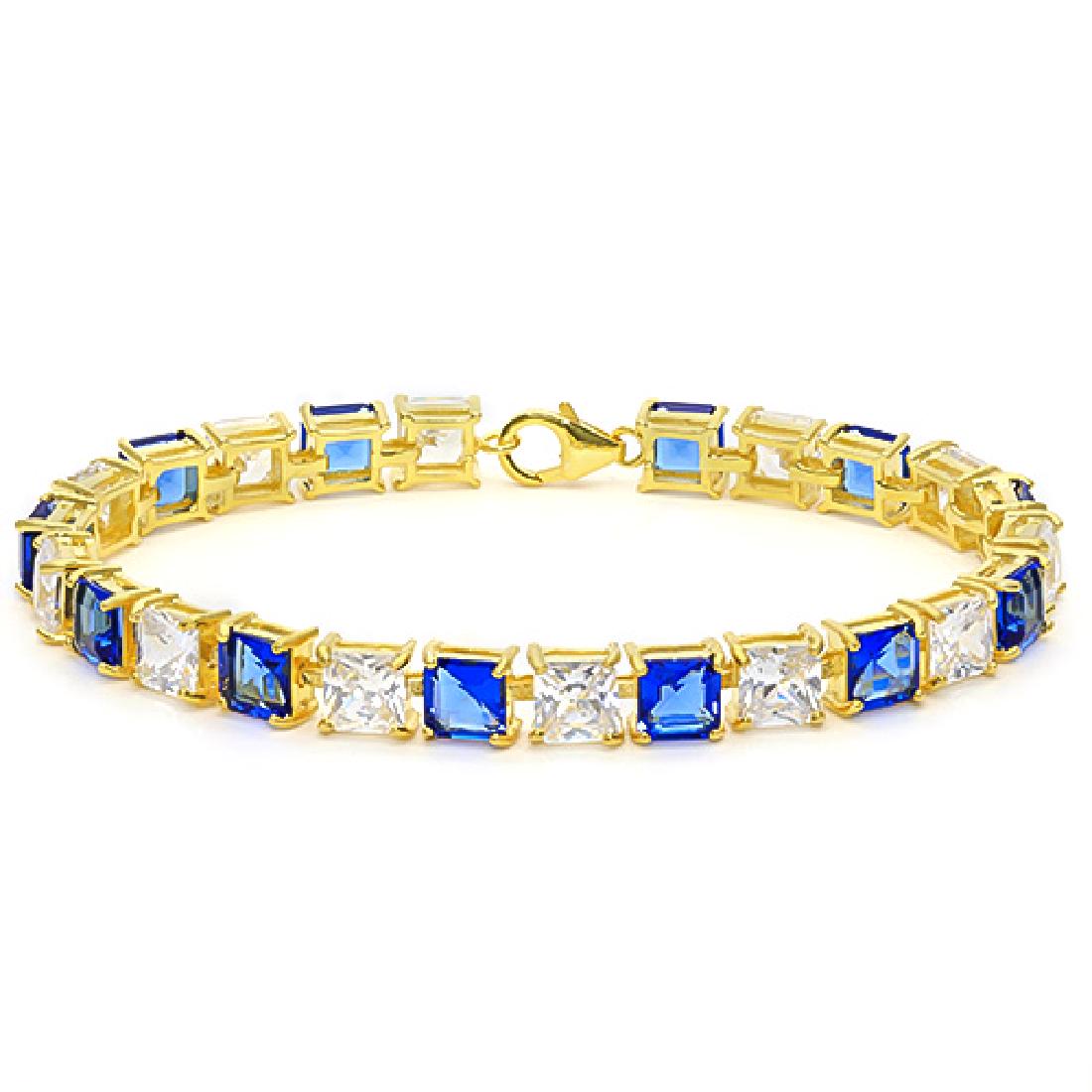 12.05 CT CREATED SAPPHIRE AND 12.05 CT CREATED WHITE SA: 12.05 CT CREATED SAPPHIRE AND 12.05 CT CREATED WHITE SAPPHIRE 925 STERLING SILVER TENNIS BRACELET WITH GOLD PLATED IN SQUARE SHAPE **|**|** 12.05 CT CREATED SAPPHIRE AND 12.05 CT CREATED WHITE SAPPHIR
