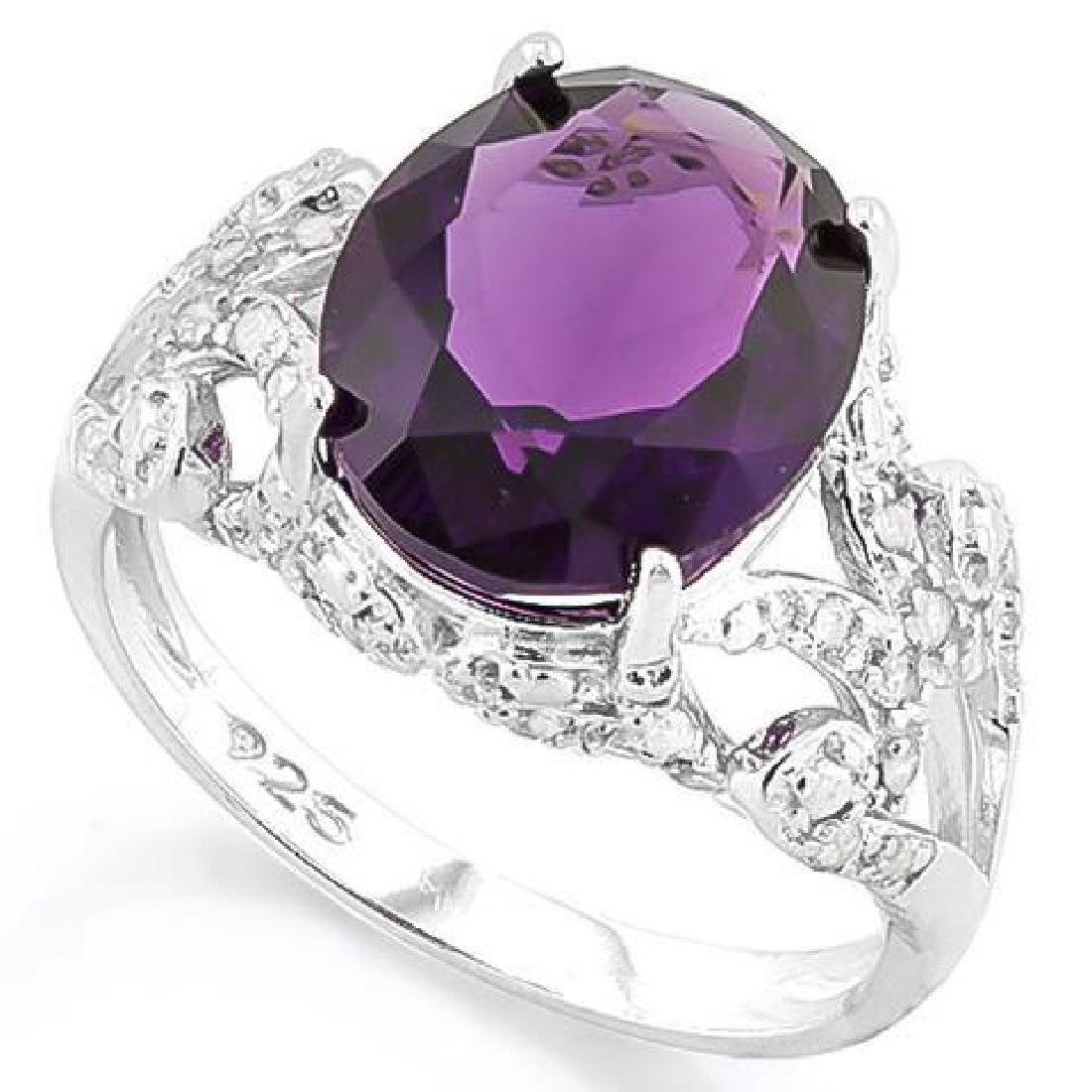 5 CARAT CREATED AMETHYST 4 CARAT (40 PCS) FLAWLESS CRE: 5 CARAT CREATED AMETHYST 4 CARAT (40 PCS) FLAWLESS CREATED DIAMOND 925 STERLING SILVER RING **|**|** Total Weight by Gram: 5.65-stone 1 carat: 5-stone 2 carat: 4 #IRS36178
