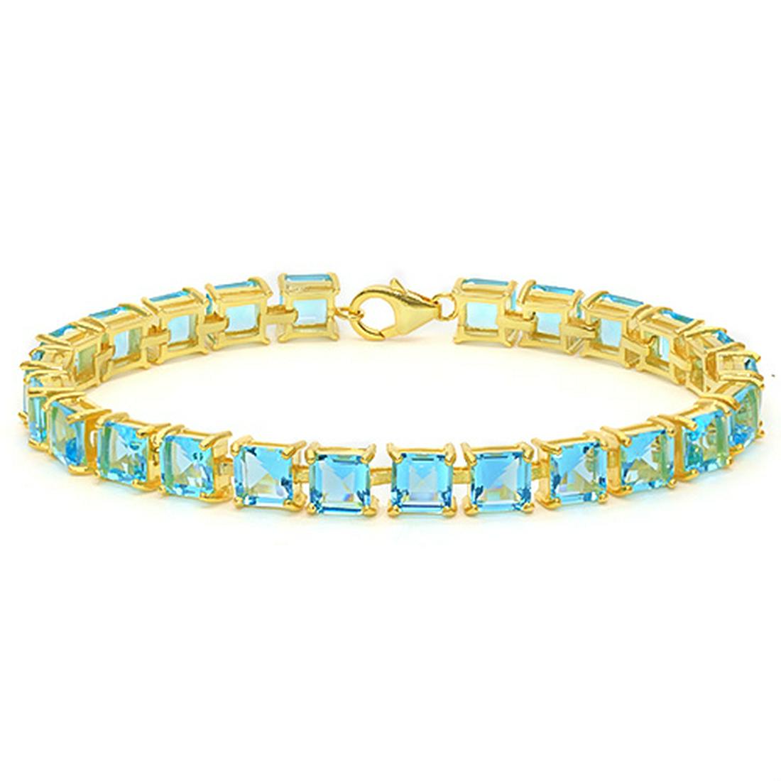 24.1 CT CREATED SKY BLUE TOPAZ 925 STERLING SILVER TENN: 24.1 CT CREATED SKY BLUE TOPAZ 925 STERLING SILVER TENNIS BRACELET WITH GOLD PLATED IN SQUARE SHAPE **|**|** 24.1 CT CREATED SKY BLUE TOPAZ 925 STERLING SILVER TENNIS BRACELET WITH GOLD PLATED IN SQUA