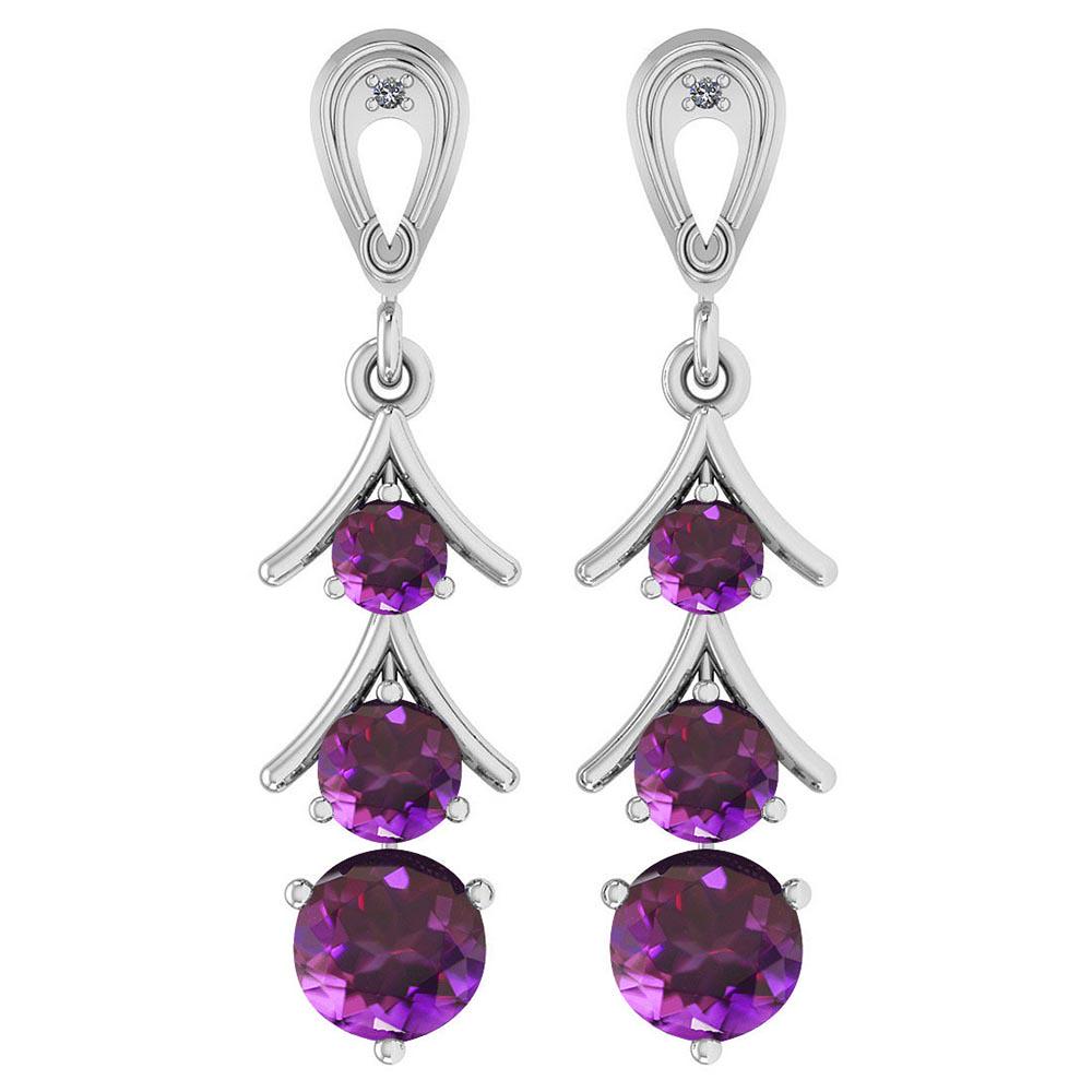 Certified 1.62 Ctw Amethyst And Diamond I1/I2 10K White: Certified 1.62 Ctw Amethyst And Diamond I1/I2 10K White Gold Dangling Earrings **|**|** Color Stone Weight : 1.60 Ctw (6 Pcs Round) Center Stone Color: Amethyst Center Stone Setting: Prong Side Stone