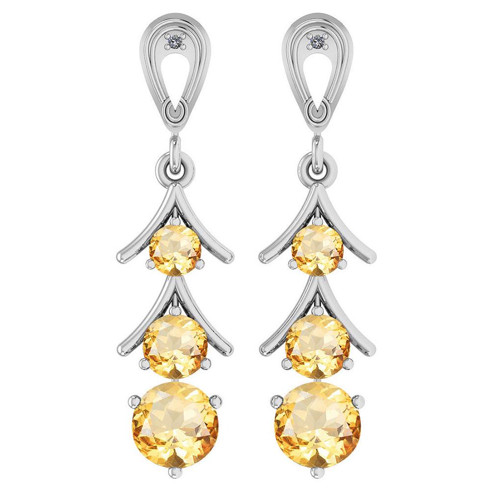 Certified 1.62 Ctw Citrine And Diamond I1/I2 10K White: Certified 1.62 Ctw Citrine And Diamond I1/I2 10K White Gold Dangling Earrings **|**|** Color Stone Weight : 1.60 Ctw (6 Pcs Round) Center Stone Color: Citrine Center Stone Setting: Prong Side Stone (2