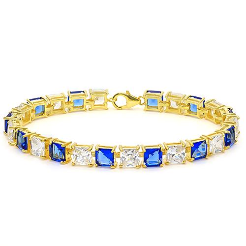 24.1 CT CREATED WHITE SAPPHIRE 925 STERLING SILVER TENN: 24.1 CT CREATED WHITE SAPPHIRE 925 STERLING SILVER TENNIS BRACELET WITH GOLD PLATED IN SQUARE SHAPE **|**|** 24.1 CT CREATED WHITE SAPPHIRE 925 STERLING SILVER TENNIS BRACELET WITH GOLD PLATED IN SQUA