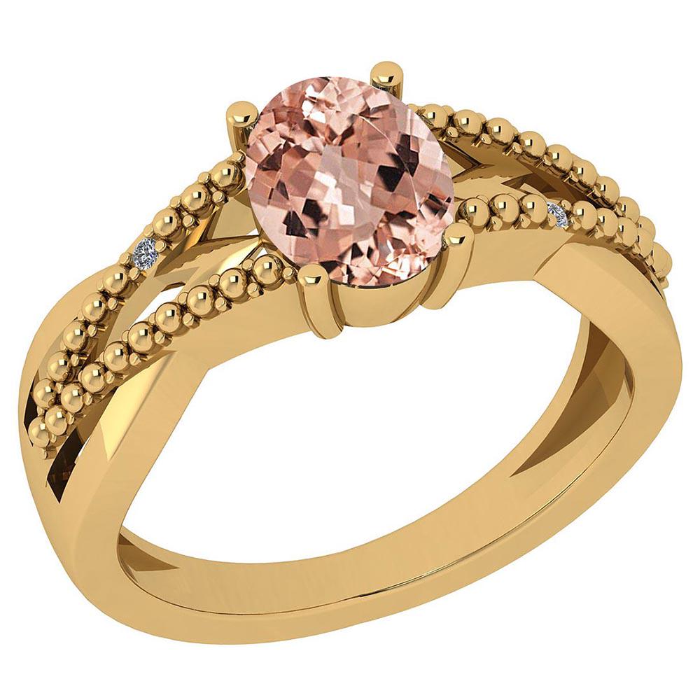 Certified 0.51 Ctw Morganite And Diamond VS/SI1 10K Yel: Certified 0.51 Ctw Morganite And Diamond VS/SI1 10K Yellow Gold Ring **|**|** Color Stone Approx Weight: 0.50 Ctw (1 Pcs Oval) Center Stone Color: Morganite Center Stone Setting: Prong Side Stone (2 P