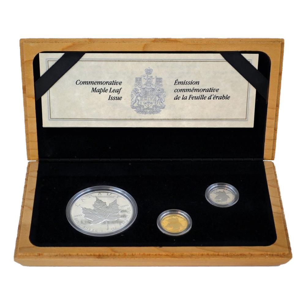 Canada 1989 Commemorative Maple Leaf Proof Set Silver G: Canada 1989 Commemorative Maple Leaf Proof Set Silver Gold Platinum **|**|** Canada 1989 Commemorative Maple Leaf Proof Set Silver Gold Platinum #IRS94985
