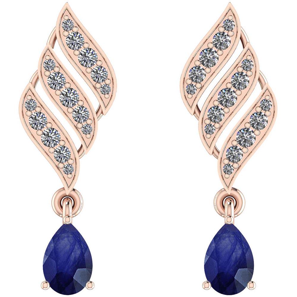 Certified 1.51 Ctw Blue Sapphire And Diamond VS/SI1 10K: Certified 1.51 Ctw Blue Sapphire And Diamond VS/SI1 10K Rose Gold Dangling Earrings **|**|** Color Stone Approx Weight : 1.00 Ctw (2 Pcs Pear) Center Stone Color: Blue Sapphire Center Stone Setting: P