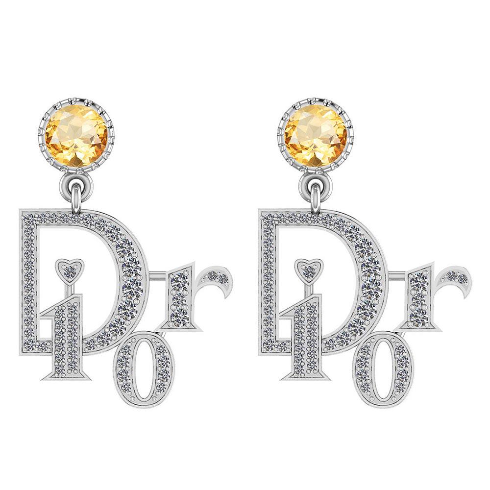 Certified 1.45 Ctw Citrine And Diamond I1/I2 10K White: Certified 1.45 Ctw Citrine And Diamond I1/I2 10K White Gold Dangling Earrings **|**|** Center Stone Approx Weight: 0.90 Ctw (2 Pcs Round) Center Stone Color: Citrine Center Stone Setting: Bezel Side S