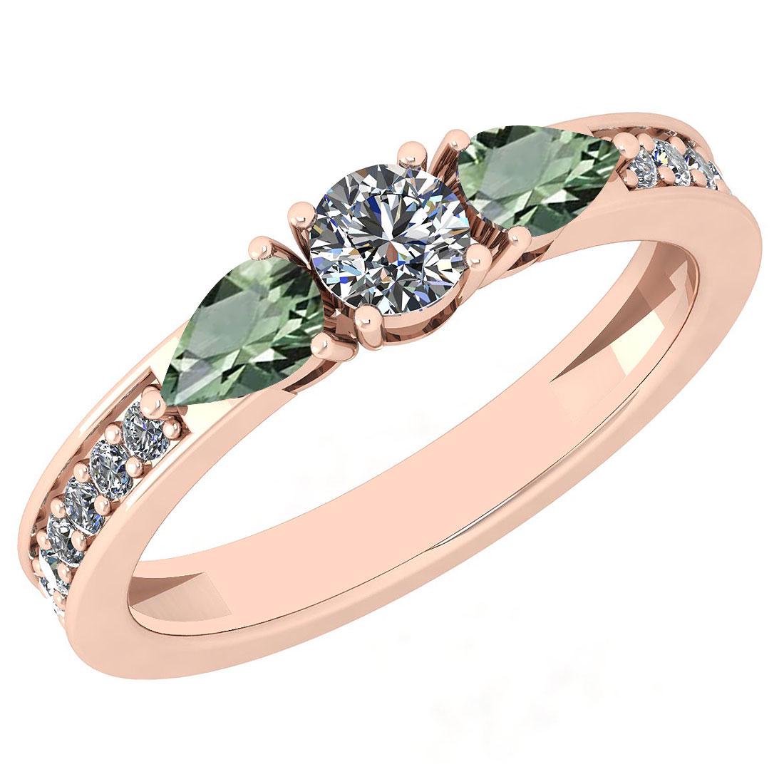 Certified 0.95 Ctw Green Amethyst And Diamond VS/SI1 10: Certified 0.95 Ctw Green Amethyst And Diamond VS/SI1 10K Rose Gold Ring **|**|** Center Stone Approx Weight: 0.25 Ctw (1 Pcs Round)Center Stone Color: White G-H Diamond Stone Clarity VS/SI1 Center Sto