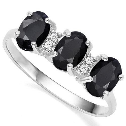 1.95 CTW GENUINE BLACK SAPPHIRE & GENUINE DIAMOND (4 PC: 1.95 CTW GENUINE BLACK SAPPHIRE & GENUINE DIAMOND (4 PCS) 10KT SOLID WHITE GOLD RING **|**|** 1.95 CTW GENUINE BLACK SAPPHIRE & GENUINE DIAMOND (4 PCS) 10KT SOLID WHITE GOLD RING #IRS80842