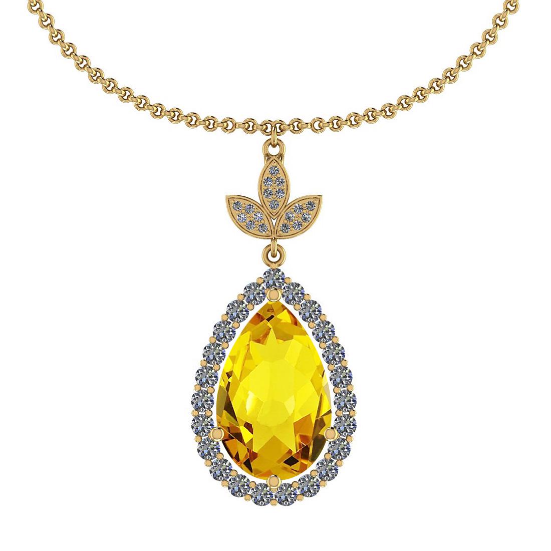 Certified 21.48 Ctw Lemon Topaz And Diamond I2/I3 14K G: Certified 21.48 Ctw Lemon Topaz And Diamond I2/I3 14K Gold Victorian Style Pendant **|**|** Center Stone Approx Weight: 19.98 Ctw (1 Pcs Pear) Center Stone Color: Lemon Topaz Center Stone Setting: Pro