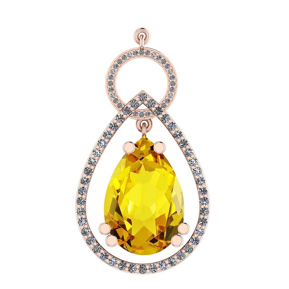 Certified 48.00 Ctw Lemon Topaz And Diamond SI1/SI2 14K: Certified 48.00 Ctw Lemon Topaz And Diamond SI1/SI2 14K Gold Victorian Style Pendant **|**|** Center Stone Approx Weight: 47.40 Ctw (1 Pcs Pear) Center Stone Color: Lemon Topaz Center Stone Setting: P