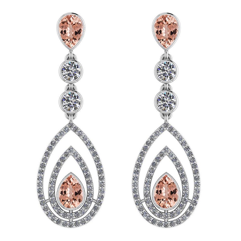 Certified 2.96 Ctw Morganite And Diamond VS/SI1 10K Whi: Certified 2.96 Ctw Morganite And Diamond VS/SI1 10K White Gold Dangling Earrings **|**|** Color Stone Approx Weight : 2.00 Ctw (4 Pcs Pear) Center Stone Color: Morganite Center Stone Setting: Bezel Si