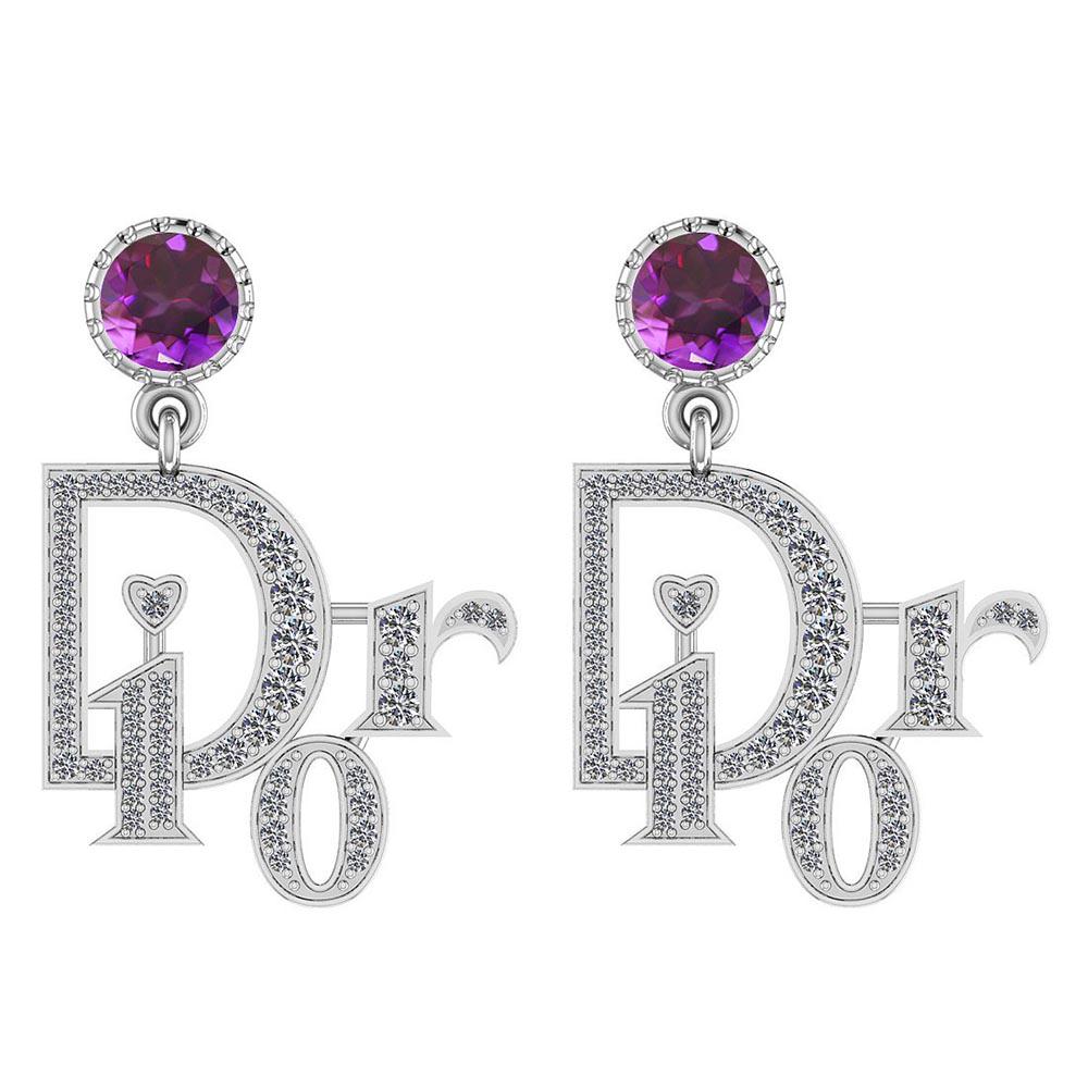 Certified 1.45 Ctw Amethyst And Diamond I1/I2 10K White: Certified 1.45 Ctw Amethyst And Diamond I1/I2 10K White Gold Dangling Earrings **|**|** Center Stone Approx Weight: 0.90 Ctw (2 Pcs Round) Center Stone Color: Amethyst Center Stone Setting: Bezel Side