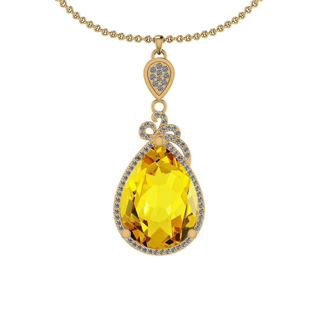 Certified 53.58 Ctw Lemon Topaz And Diamond I2/I3 10K G: Certified 53.58 Ctw Lemon Topaz And Diamond I2/I3 10K Gold Victorian Style Pendant **|**|** Center Stone Approx Weight: 52.43 Ctw (1 Pcs Pear) Center Stone Color: Lemon Topaz Center Stone Setting: Pro