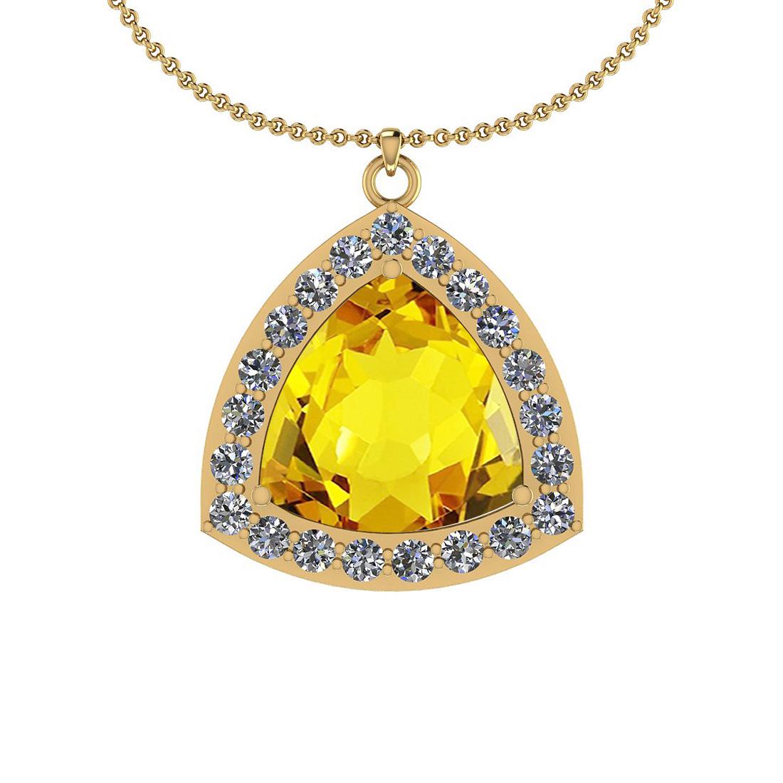 Certified 78.10 Ctw Lemon Topaz And Diamond I2/I3 10K G: Certified 78.10 Ctw Lemon Topaz And Diamond I2/I3 10K Gold Victorian Style Pendant **|**|** Center Stone Approx Weight: 76.00 Ctw (1 Pcs Trillion) Center Stone Color: Lemon Topaz Center Stone Setting: