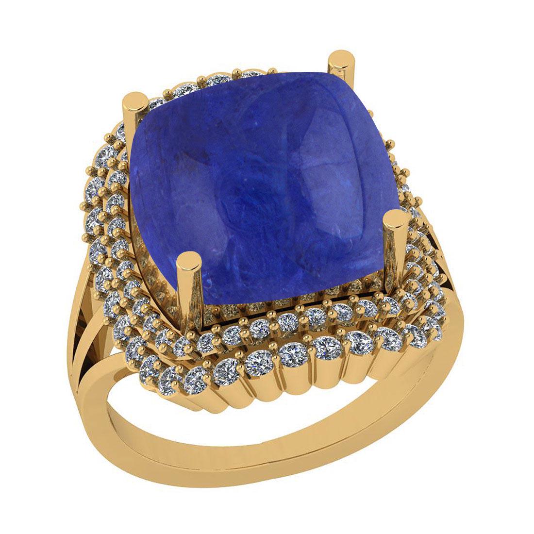 Certified 14.96 Ctw Tanzanite And Diamond VS/SI1 Style: Certified 14.96 Ctw Tanzanite And Diamond VS/SI1 Style Prong Set 14k Yellow Gold Cocktail Ring **|**|** Center Stone Weight: 14.25 Ctw (1 Pcs Cushion Cabochon) Center Stone Color: Tanzanite Center Sto