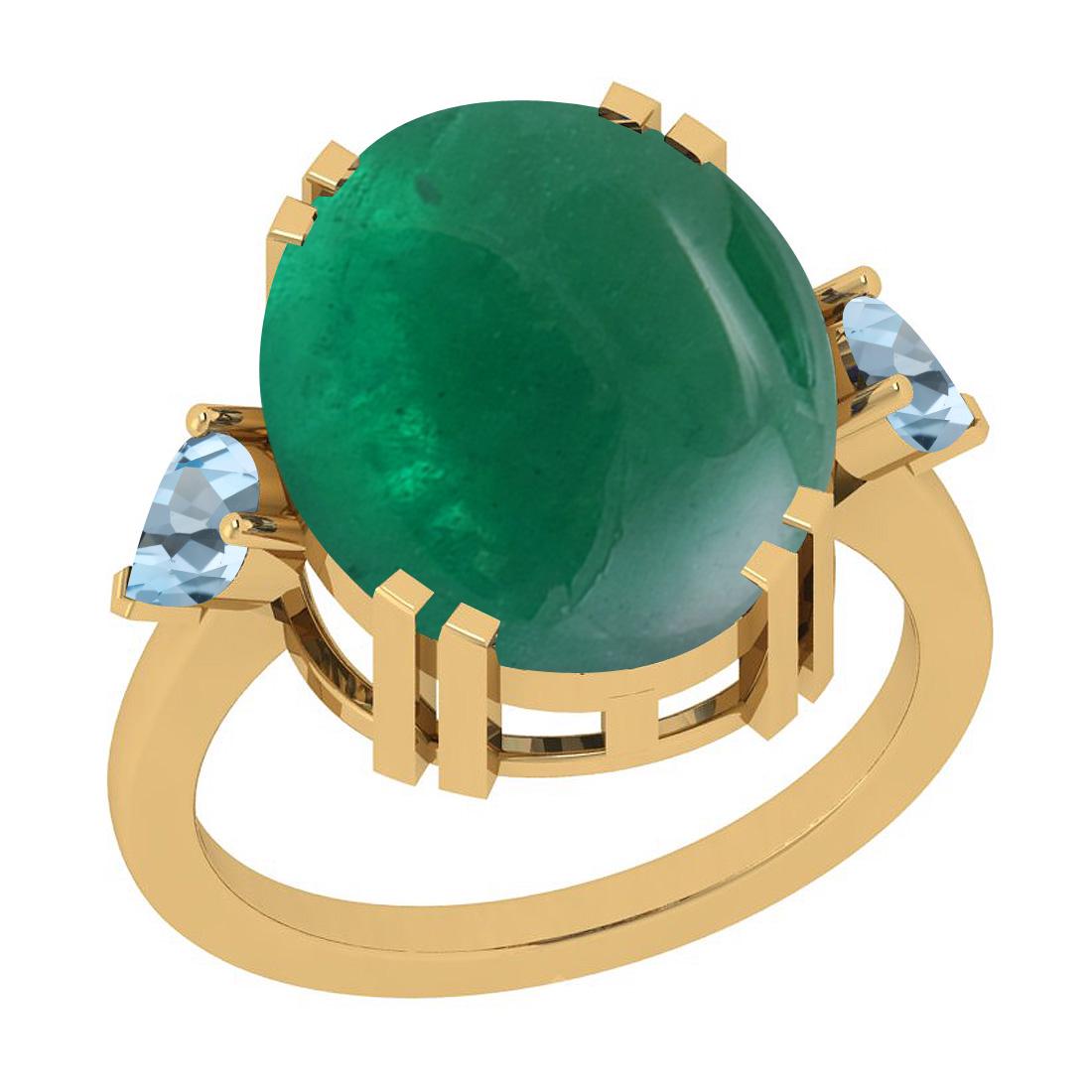 Certified 10.95 Ctw Emerald and Aquamarine 10K Yellow G: Certified 10.95 Ctw Emerald and Aquamarine 10K Yellow Gold Solitaire Ring **|**|** Color Stone Approx Weight: 10.95 Ctw (1 Pcs Oval & 2 Pcs Pear) Center Stone Color: Emerald& Aquamarine Center Stone S