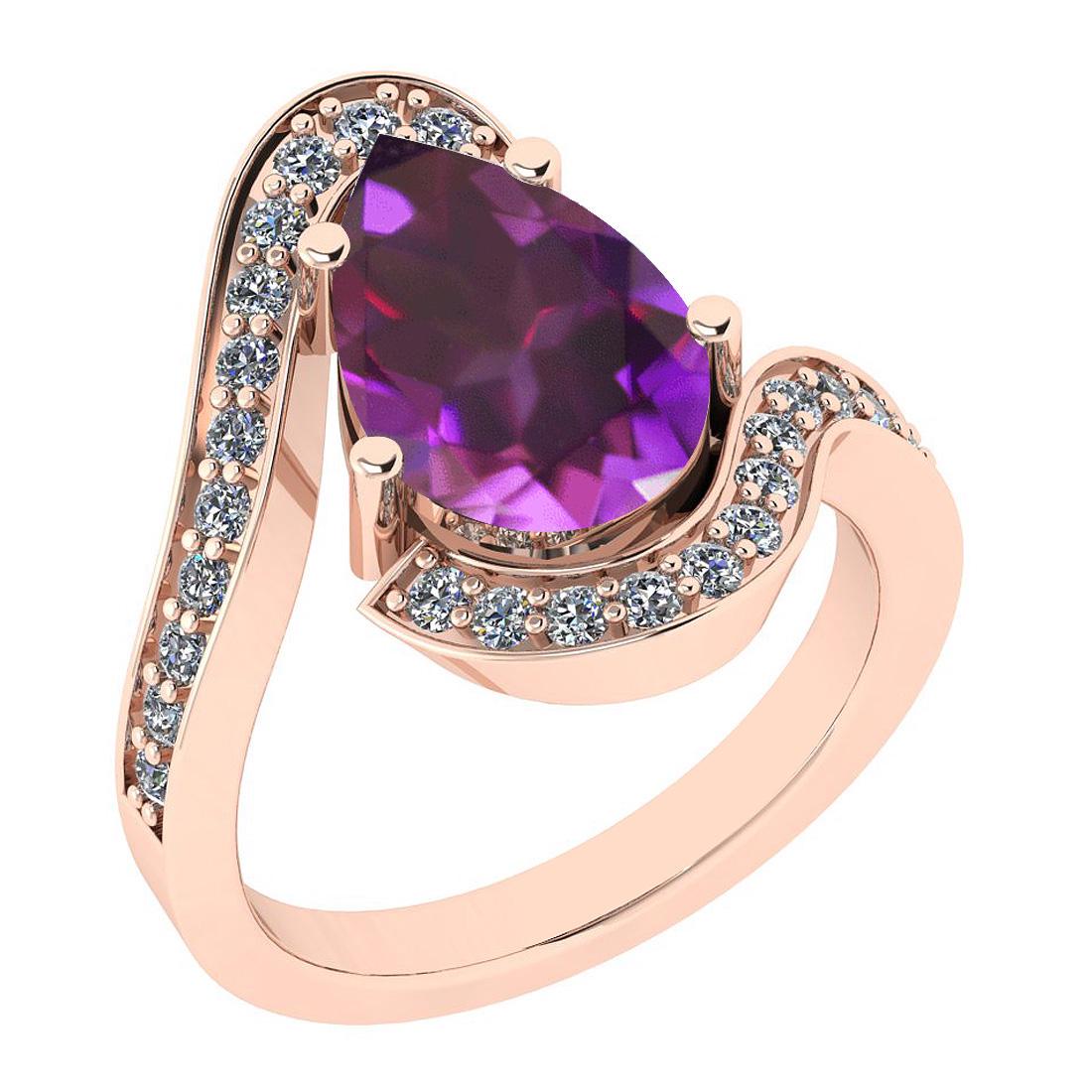 Certified 3.66 Ctw Amethyst And Diamond I2/I3 10K Gold: Certified 3.66 Ctw Amethyst And Diamond I2/I3 10K Gold Cocktail Ring **|**|** Center Stone Approx Weight: 3.23 Ctw (1 Pcs Pear) Center Stone Color: Amethyst Center Stone Setting: Prong Side Stone 0.43