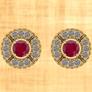 Certified 0.74 Ctw Ruby And Diamond VS/SI1 18K Yellow G: Certified 0.74 Ctw Ruby And Diamond VS/SI1 18K Yellow Gold Stud Earrings **|**|** Color Stone Approx Weight: 0.50 Ctw (2 pcs Round) Center Stone Color: Ruby Center Stone Setting: Prong Diamond Stone A