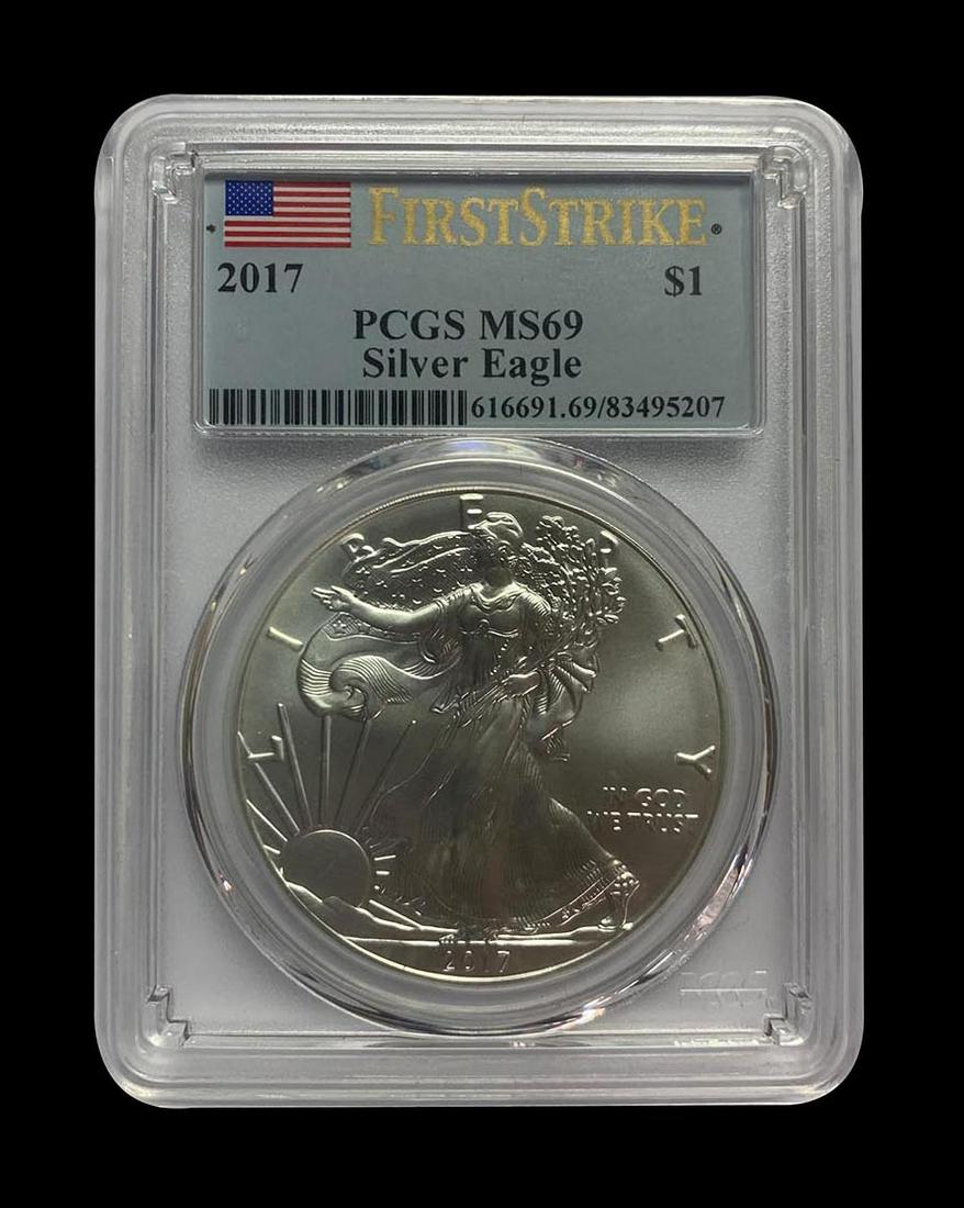 Certified Uncirculated Silver Eagle 2017 MS69 PCGS Firs: Certified Uncirculated Silver Eagle 2017 MS69 PCGS First Strike **|**|** Certified Uncirculated Silver Eagle 2017 MS69 PCGS First Strike #IRS84701