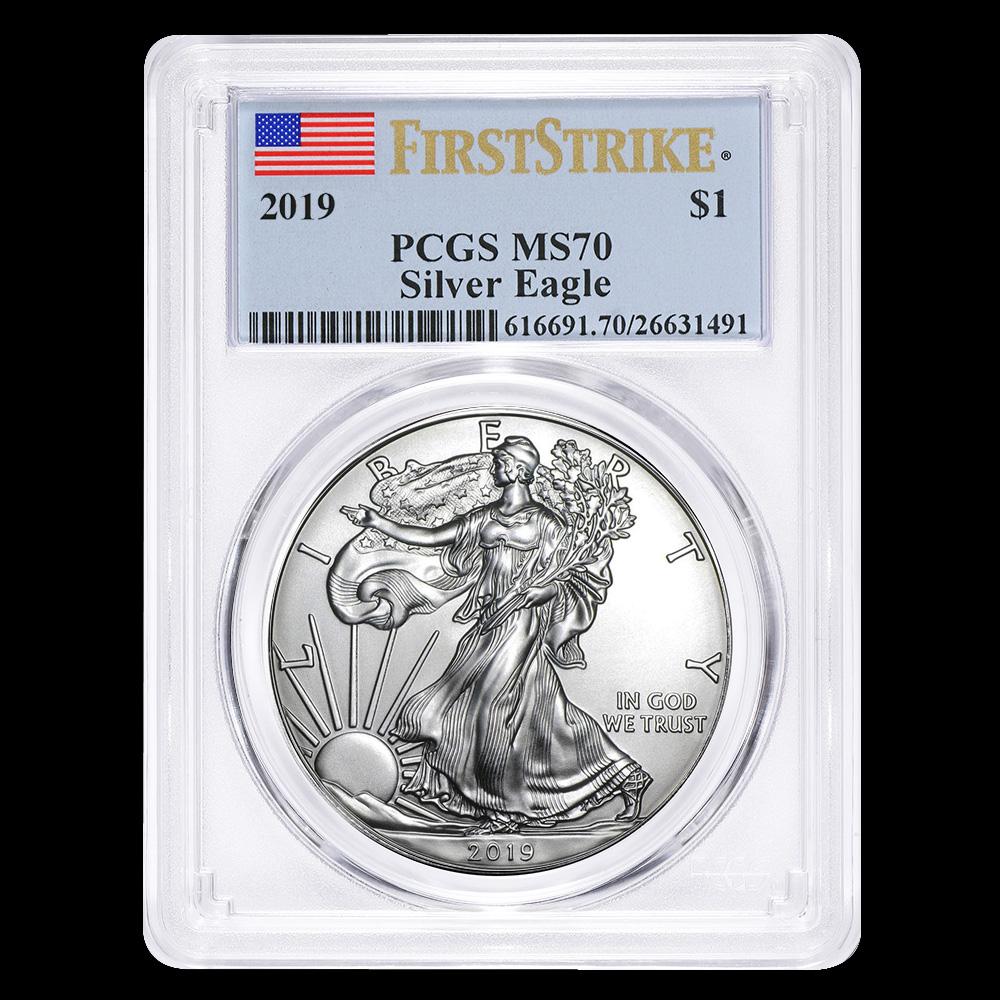 Certified Uncirculated Silver Eagle 2019 MS70 PCGS Firs: Certified Uncirculated Silver Eagle 2019 MS70 PCGS First Strike **|**|** Certified Uncirculated Silver Eagle 2019 MS70 NGC First Strike #IRS84696