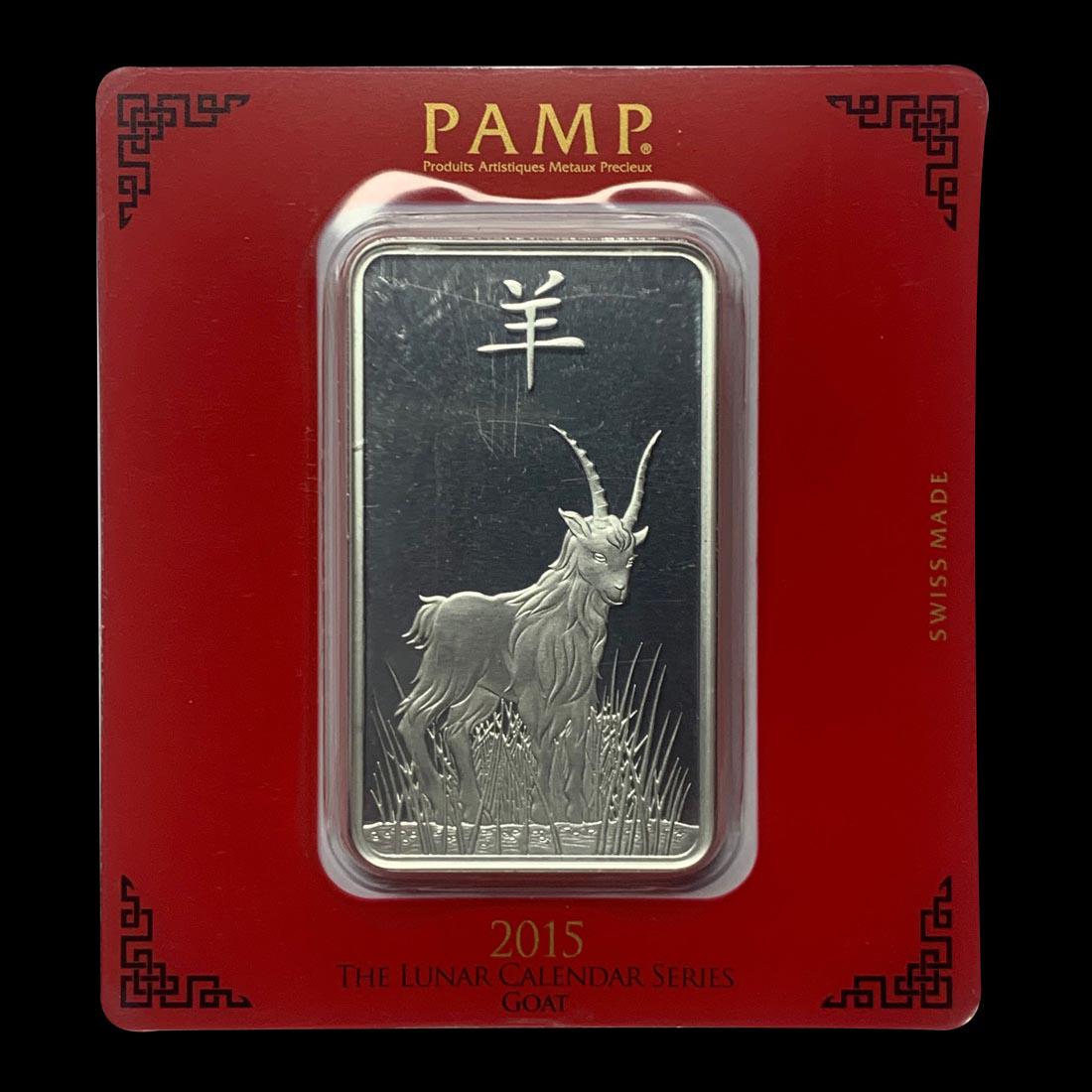 PAMP Suisse Silver Bar 100 Gram - 2015 Goat Design: PAMP Suisse Silver Bar 100 Gram - 2015 Goat Design **|**|** PAMP Suisse Silver Bar 100 Gram - 2015 Goat Design #IRS84764