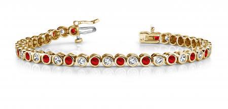 14KT YELLOW GOLD 3 CTW G-H SI2/SI3 CLASSIC ROUND BEZEL: 14KT YELLOW GOLD 3 CTW G-H SI2/SI3 CLASSIC ROUND BEZEL SET DIAMOND & RUBY TENNIS BRACELET **|**|** 14KT YELLOW GOLD 3 CTW G-H SI2/SI3 CLASSIC ROUND BEZEL SET DIAMOND & RUBY TENNIS BRACELET #IRS20231