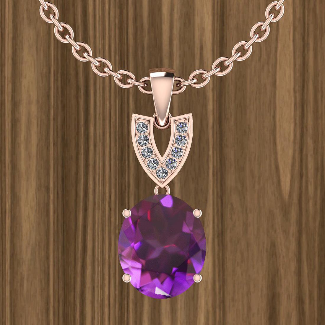 Certified 7.03 Ctw Amethyst And Diamond I2/I3 14K Rose: Certified 7.03 Ctw Amethyst And Diamond I2/I3 14K Rose Gold Pendant Necklace **|**|** Center Stone Approx Weight: 6.77 Ctw (1 pcs Oval) Center Stone Color: Amethyst Center Stone Setting: Prong Side St