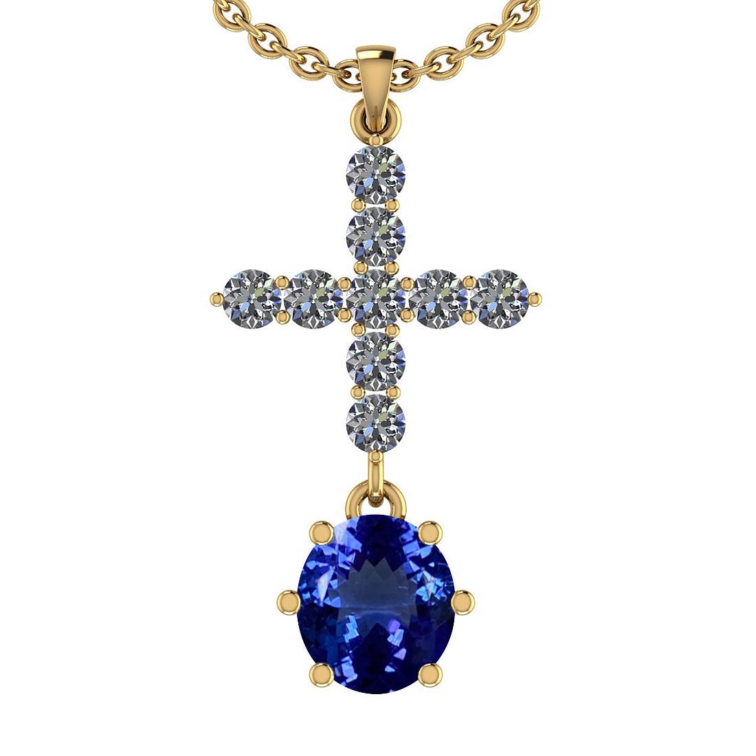 Certified 5.51 Ctw VS/SI1 Tanzanite And Diamond 14K Yel: Certified 5.51 Ctw VS/SI1 Tanzanite And Diamond 14K Yellow Gold Necklace **|**|** Center Stone Approx Weight: 4.61 Ctw (Oval Cut) Center Stone Color: Tanzanite Center Stone Setting: Prong Side Stone 0