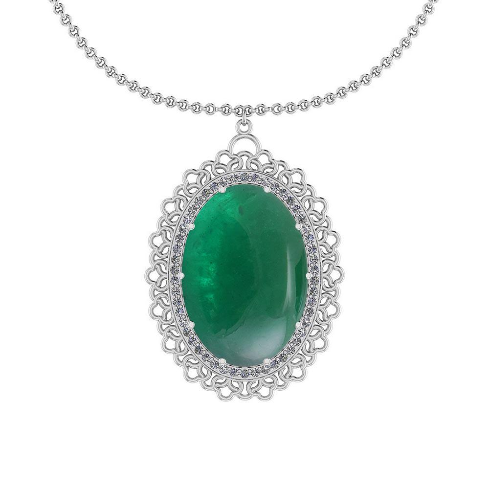 Certified 20.90 Ctw VS/SI1 Emerald And Diamond 14k Whit: Certified 20.90 Ctw VS/SI1 Emerald And Diamond 14k White Gold Victorian Style Pendant -- Center Stone Approx Weight: 20.00 Ctw (1 Pcs Oval Cab) Center Stone Color: Emerald Center Stone Setting: Prong 