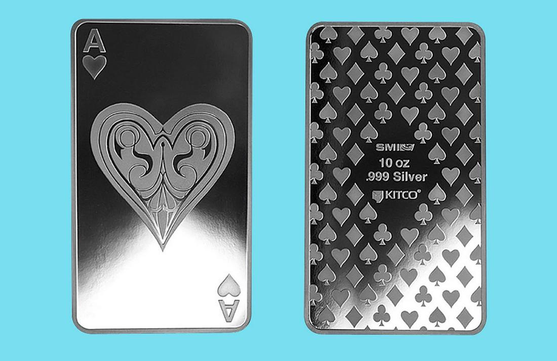 10 oz Silver Bars - Ace of Hearts: 10 oz Silver Bars - Ace of Hearts -- 10 oz Silver Bars - Ace of Hearts #IRS15627