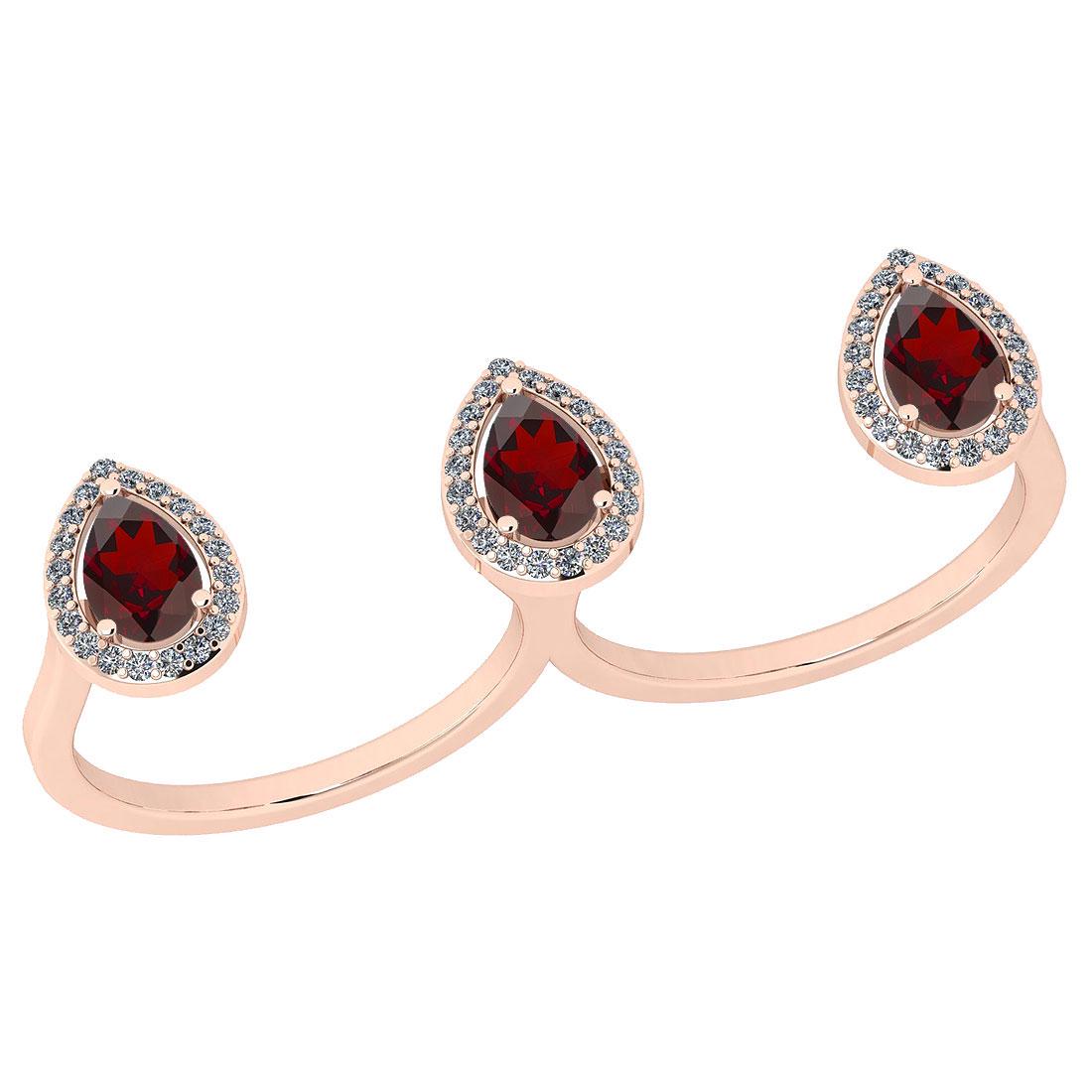 Certified 1.80 Ctw Garnet And Diamond VS/SI1 2 Finger 1: Certified 1.80 Ctw Garnet And Diamond VS/SI1 2 Finger 14K Rose Gold Ring -- Color Stone Approx Weight: 1.50 Ctw (3 Pcs Pear) Center Stone Color: Garnet Center Stone Setting: Prong Side Stone (60 Pcs R