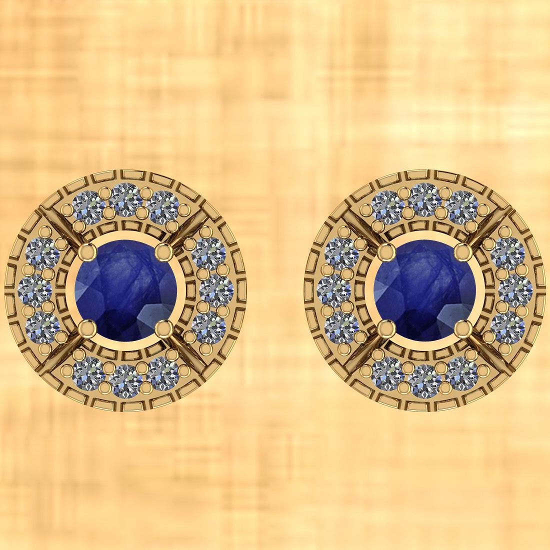 Certified 0.74 Ctw Blue Sapphire And Diamond VS/SI1 18K: Certified 0.74 Ctw Blue Sapphire And Diamond VS/SI1 18K Yellow Gold Stud Earrings -- Color Stone Approx Weight: 0.50 Ctw (2 pcs Round) Center Stone Color: Blue Sapphire Center Stone Setting: Prong Dia