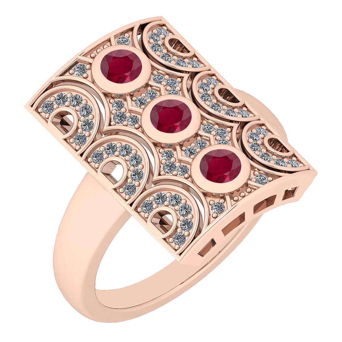 Certified 0.58 Ctw Ruby And Diamond VS/SI1 Antique Styl: Certified 0.58 Ctw Ruby And Diamond VS/SI1 Antique Style 18K Rose Gold Ring -- Center Stone Approx Weight ; 0.30 Ctw (3 Pcs Round) Center Stone Color: Ruby Center Stone Setting ; Bezel Side Stone (52