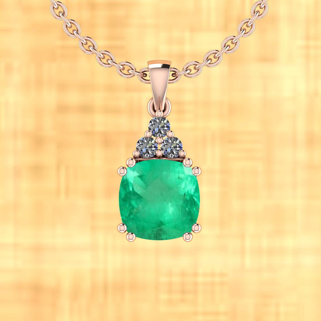 Certified 1.35 Ctw Emerald And Diamond SI2/I1 14K Rose: Certified 1.35 Ctw Emerald And Diamond SI2/I1 14K Rose Gold Pendant Necklace -- Color Stone Approx Weight: 1.25 Ctw (1pcs Cushion) Center Stone Color: Emerald Center Stone Setting: Prong Side Stone Ap
