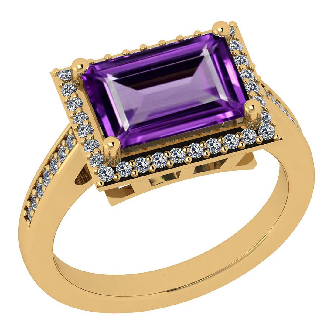 Certified 2.77 Ctw Amethyst And Diamond I2/I3 10K Gold: Certified 2.77 Ctw Amethyst And Diamond I2/I3 10K Gold Victorian Style Engagement Halo Ring -- Center Stone Approx Weight: 2.50 Ctw (1 pcs Emerald Octo) Center Stone Color: Amethyst Center Stone Setti