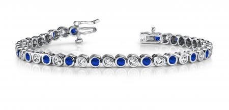14KT WHITE GOLD 2 CTW G-H SI2/SI3 CLASSIC ROUND BEZEL S: 14KT WHITE GOLD 2 CTW G-H SI2/SI3 CLASSIC ROUND BEZEL SET DIAMOND & SAPPHIRE TENNIS BRACELET -- 14KT WHITE GOLD 2 CTW G-H SI2/SI3 CLASSIC ROUND BEZEL SET DIAMOND & SAPPHIRE TENNIS BRACELET #IRS20222