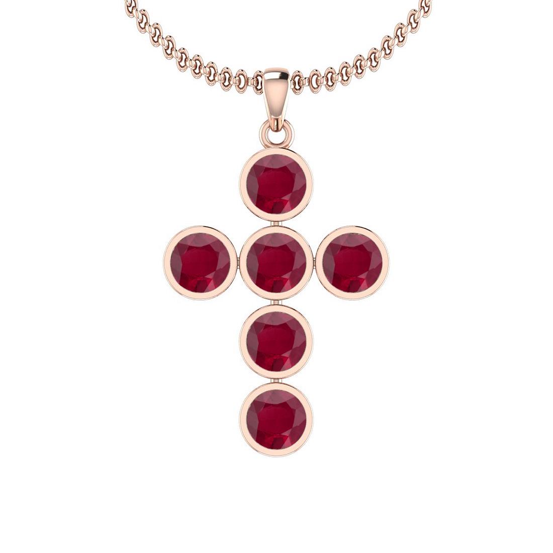 Certified 3.00 Ctw Ruby 18K Rose Gold Cross Pendant: Certified 3.00 Ctw Ruby 18K Rose Gold Cross Pendant -- Color Stone Approx Weight: 3.00 Ctw (6 pcs Round) Center Stone Color: Ruby Center Stone Setting: Bezel Metal Approx Weight: 3.20 Gram 18K Rose Go
