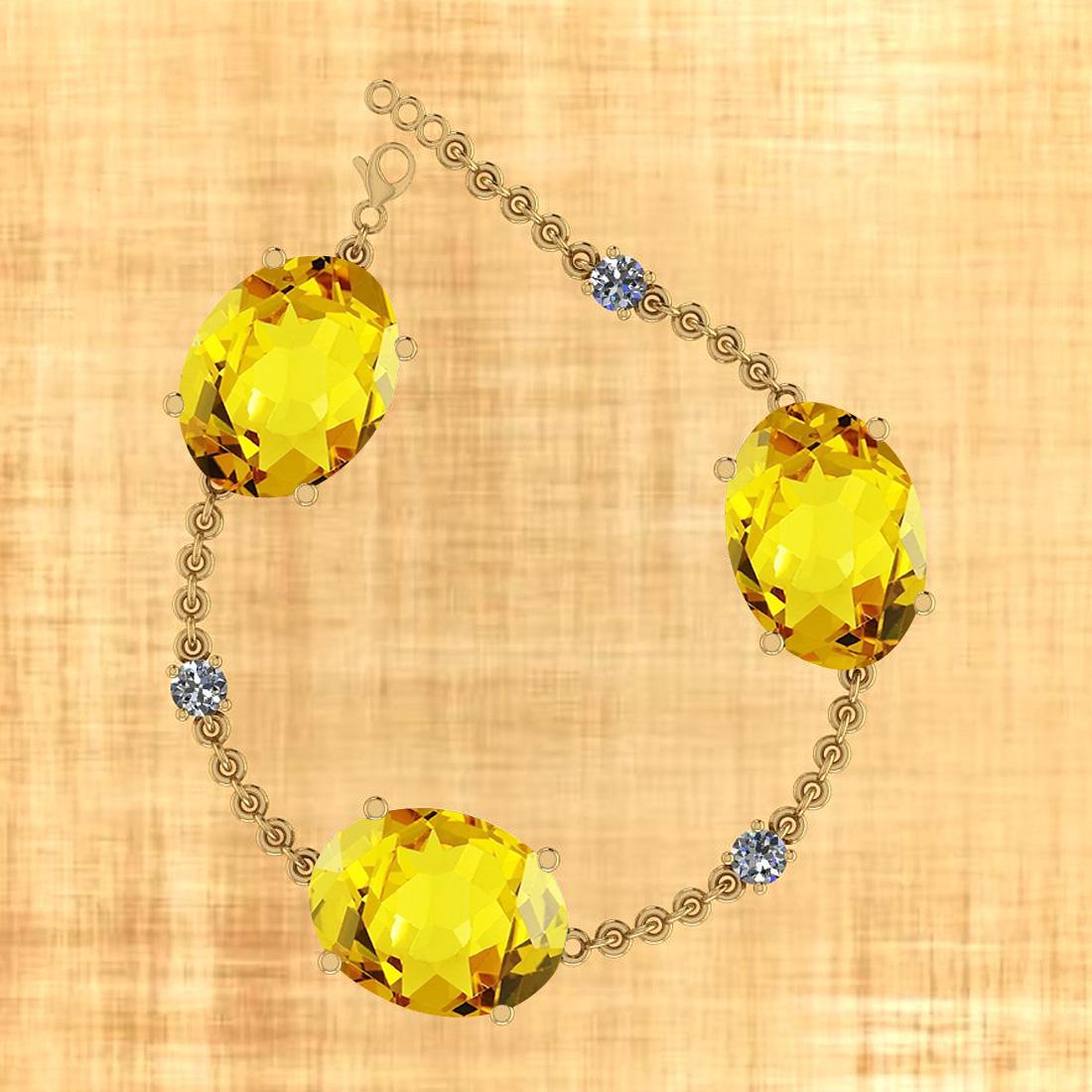 Certified 80.35 Ctw Lemon Topaz And Diamond I2/I3 10K G: Certified 80.35 Ctw Lemon Topaz And Diamond I2/I3 10K Gold Victorian Style Bracelet -- Center Stone Approx Weight: 79.60 Ctw (3 pcs Oval) Center Stone Color: Lemon Topaz Center Stone Setting: Prong Si