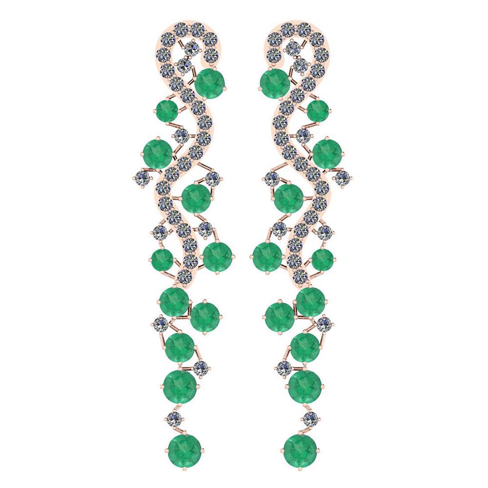 Certified 7.02 Ctw Emerald And Diamond VS/SI1 14K Rose: Certified 7.02 Ctw Emerald And Diamond VS/SI1 14K Rose Gold Dangling Earrings -- Color Stone Weight : 5.70 Ctw (42 Pcs Round) Center Stone Color: Emerald Center Stone Setting: Prong Side Stone (44 Pcs
