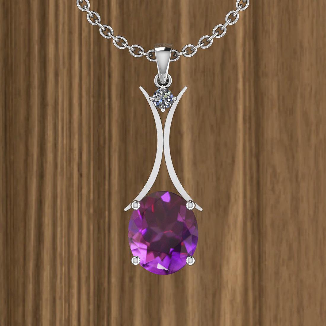 Certified 5.93 Ctw Amethyst And Diamond I2/I3 14K White: Certified 5.93 Ctw Amethyst And Diamond I2/I3 14K White Gold Pendant Necklace -- Center Stone Approx Weight: 5.82 Ctw (1 pcs Oval) Center Stone Color: Amethyst Center Stone Setting: Prong Side Stone A