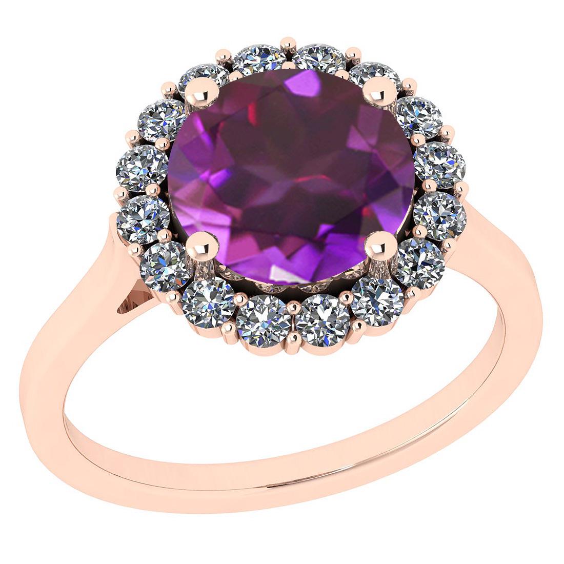 Certified 2.60 Ctw Amethyst And Diamond I2/I3 10K Gold: Certified 2.60 Ctw Amethyst And Diamond I2/I3 10K Gold Victorian Style Engagement Halo Ring -- Center Stone Approx Weight: 2.00 Ctw (1 pcs Round) Center Stone Color: Amethyst Center Stone Setting: Pro